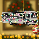 Personalized Travel Trailer Camping Backpacked Ornament Shaped Print Flat Two Sided Mica Plastic Family Custom Name Christmas Tree Hanging Pine Decorations for Couple Friends (1, CP15)